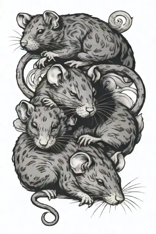 4 rats sleeping together tattoo design idea