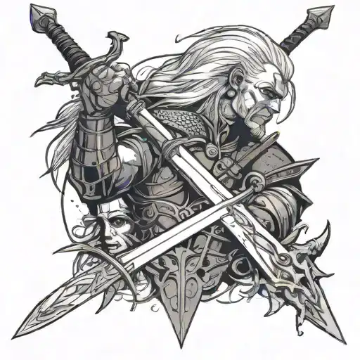 the witcher swords tattoo design idea
