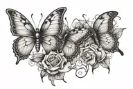 2 butterflys with a rose intertwined within tattoo design idea