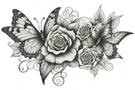 2 butterflys with a rose intertwined within tattoo design idea