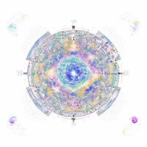 A cosmic map of the universe with constellations forming ancient symbols of power and wisdom tattoo design idea