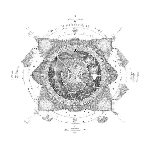 A cosmic map of the universe with constellations forming ancient symbols of power and wisdom tattoo design idea