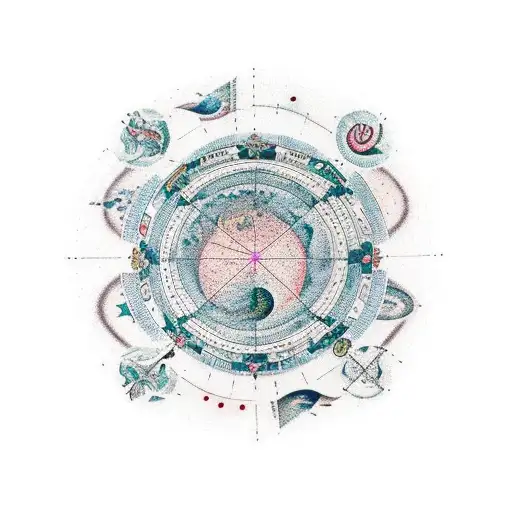 A cosmic map of the universe with constellations forming ancient symbols of power and wisdom tattoo design idea