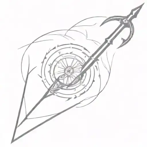 in old school style: a assegai spear in a vertical position in a white background, without other objects tattoo design idea