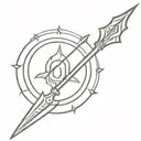 in old school style: a assegai spear in a vertical position tattoo design idea
