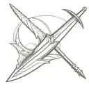 in old school style: a assegai spear in a vertical position tattoo design idea