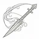 in old school style: a assegai spear in a vertical position tattoo design idea