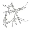 in old school style: a shotgun and a spear in a vertical position, side by side, without overlapping each other tattoo design idea