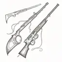 in old school style: a shotgun and a spear in a vertical position, side by side, without overlapping each other tattoo design idea