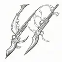 in old school style: a shotgun and a spear in a vertical position, side by side, without overlapping each other tattoo design idea