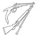 in old school style: a shotgun and a spear in a vertical position, side by side, without overlapping each other tattoo design idea