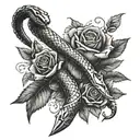 a realistic snake and a dagger with some roses and a cool background  tattoo design idea