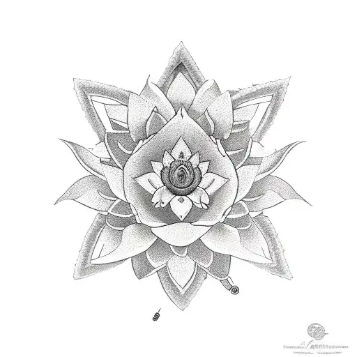 Buddhist spear with lotus, edelweiss, pasqueflower, and snake tattoo design idea