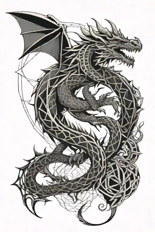 dragon and woods surrounded tattoo design idea