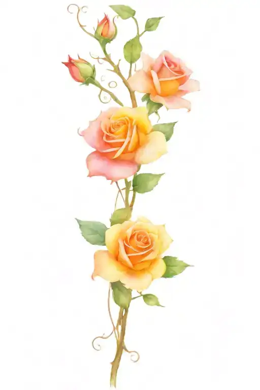 wrapped rose vine with colour flowers to rep my children  tattoo design idea