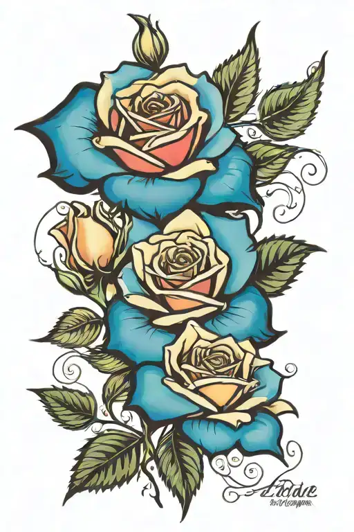 Three roses in the colours of my children's birthstone colours march june and August. Mesched in with tribal design that tattoo design idea