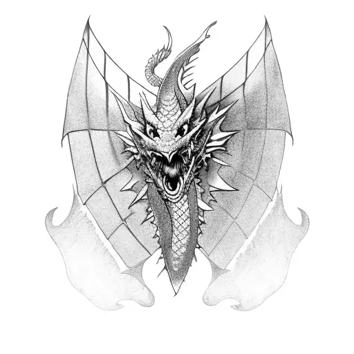Dragon with scales made of police caution tape tattoo design idea