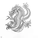 Dragon with scales made of police caution tape tattoo design idea