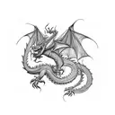 Dragon with scales made of police caution tape tattoo design idea