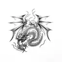 Dragon with scales made of police caution tape tattoo design idea