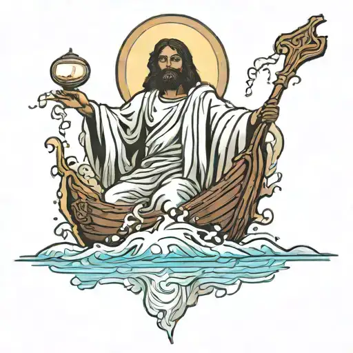 black Jesus walking on water tattoo design idea