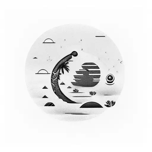 ola del mar con palmera y sol tattoo design idea