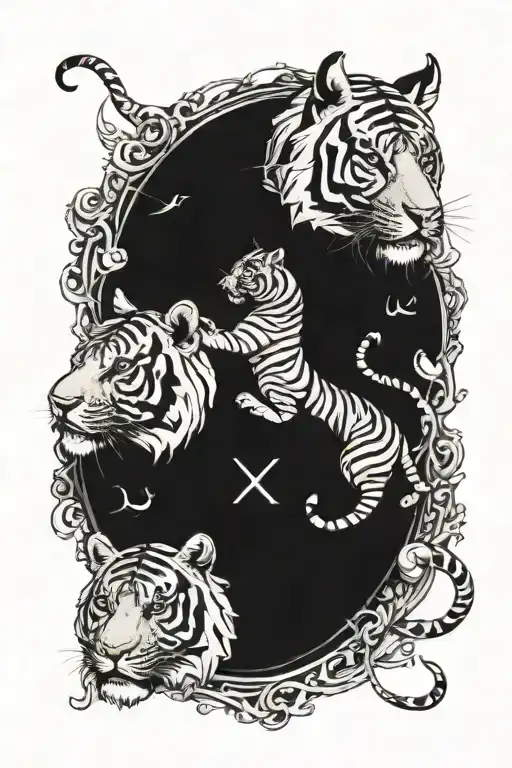 tiger and taurus sign tattoo design idea