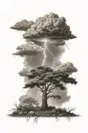 lighting bolts coming from cloud surrounding a tree tattoo design idea