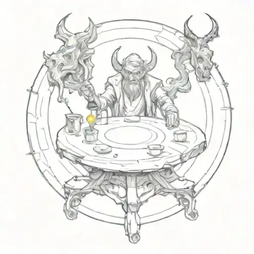 devil in a round table   tattoo design idea