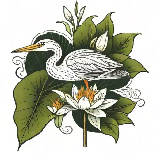 lily pad with heron tattoo design idea