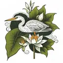 lily pad with heron tattoo design idea