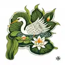 lily pad with heron tattoo design idea