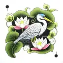 lily pad with heron tattoo design idea