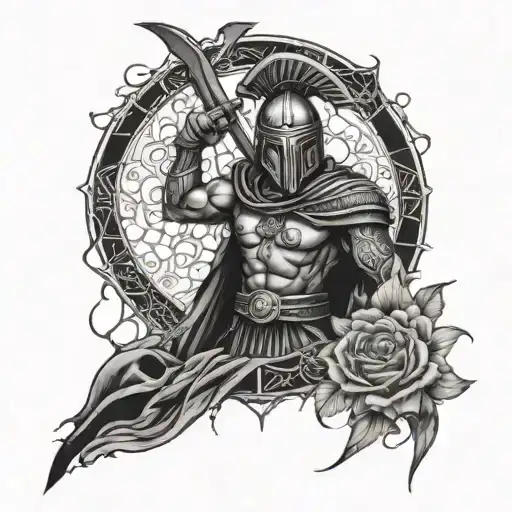full arm slavee about lotous flor and spartan tattoo design idea