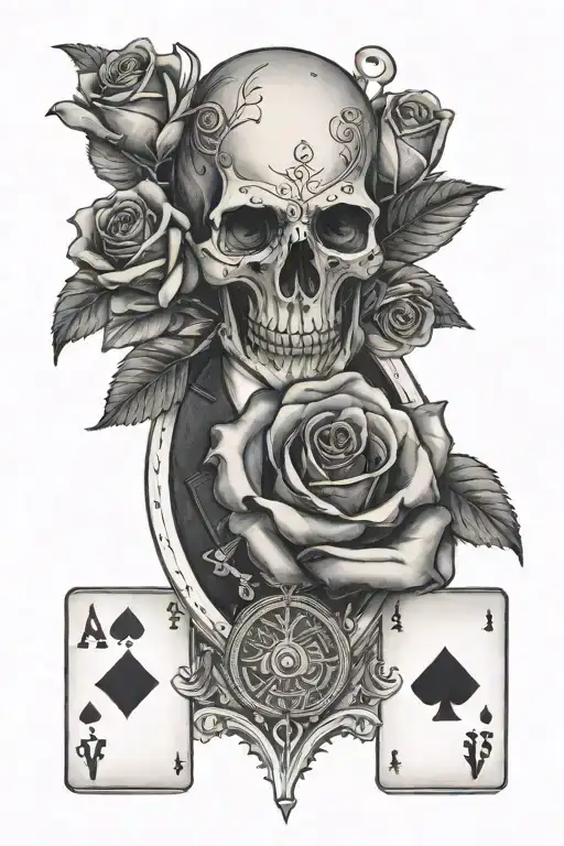 A Suit With A Rose Head Holding An Ace Of Diamonds Card And Keys In One Hand tattoo design idea
