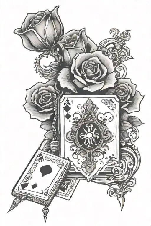 A Suit With A Rose Head Holding An Ace Of Diamonds Card And Keys In One Hand tattoo design idea
