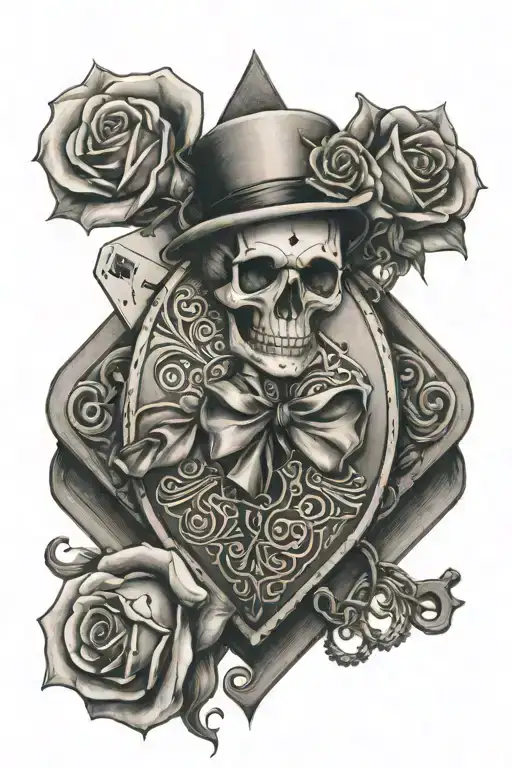 A Suit With A Rose Head Holding An Ace Of Diamonds Card And Keys In One Hand tattoo design idea