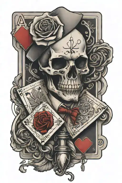 A Suit With A Rose Head Holding An Ace Of Diamonds Card And Keys In One Hand tattoo design idea