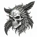 A skull with eagle feathers as the teeth and claws, symbolizing strength and power tattoo design idea