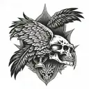 A skull with eagle feathers as the teeth and claws, symbolizing strength and power tattoo design idea