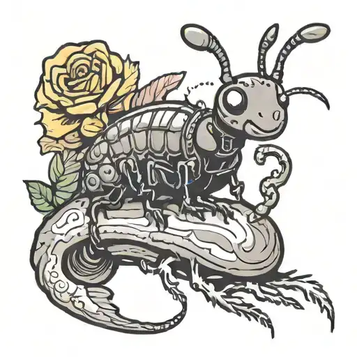 ant riding a slug tattoo design idea
