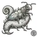 ant riding a slug tattoo design idea