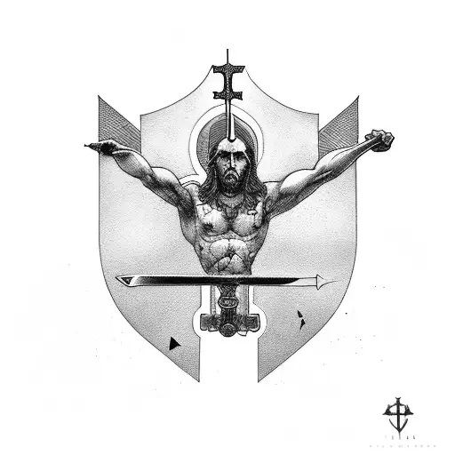 ilia topuria back tatto but replace a sword instead of crucifix tattoo design idea