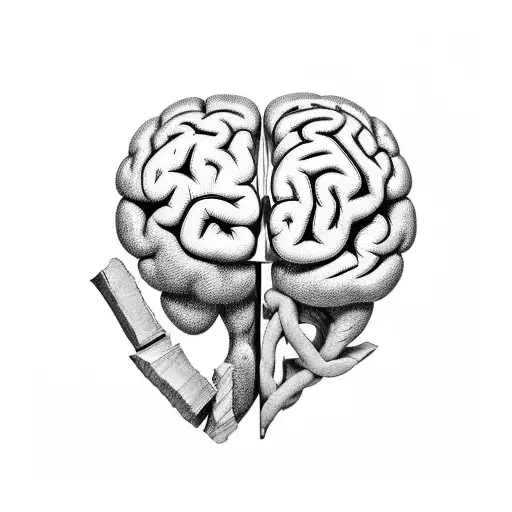 A unique design combining the elements of a brain and a heart, representing the intertwining of intellect and emotions tattoo design idea