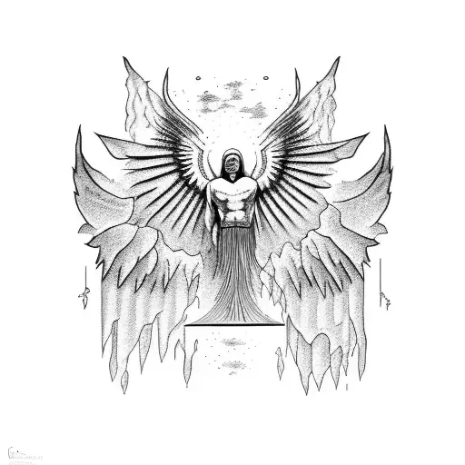 A surreal depiction of Icarus falling from the sky with intricate blackwork details tattoo design idea