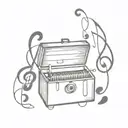 music box and music note tattoo design idea