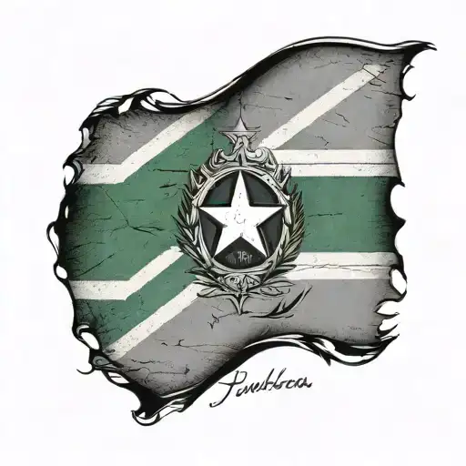 South African flag black and white outline, with preamble of constitution written on it. tattoo design idea