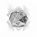 d20 showing 19 with scrollwork underneath that says pretty sharp in a calligraphy font tattoo design idea