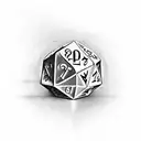 d20 showing 19 with scrollwork underneath that says pretty sharp in a calligraphy font tattoo design idea
