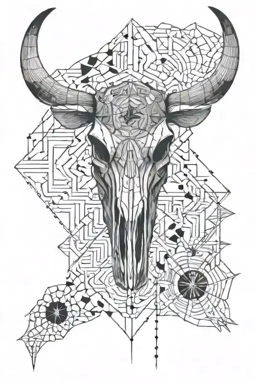 Bull skull, spaceman, farm scene tattoo design idea